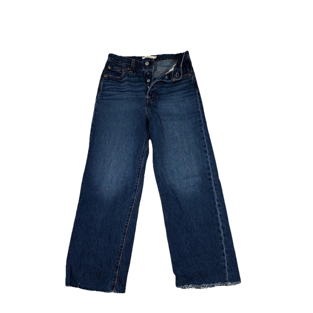 Levis Premium Ribcage Straight Ankle Jeans Womens 26 Blue High Rise‎ Raw Hem